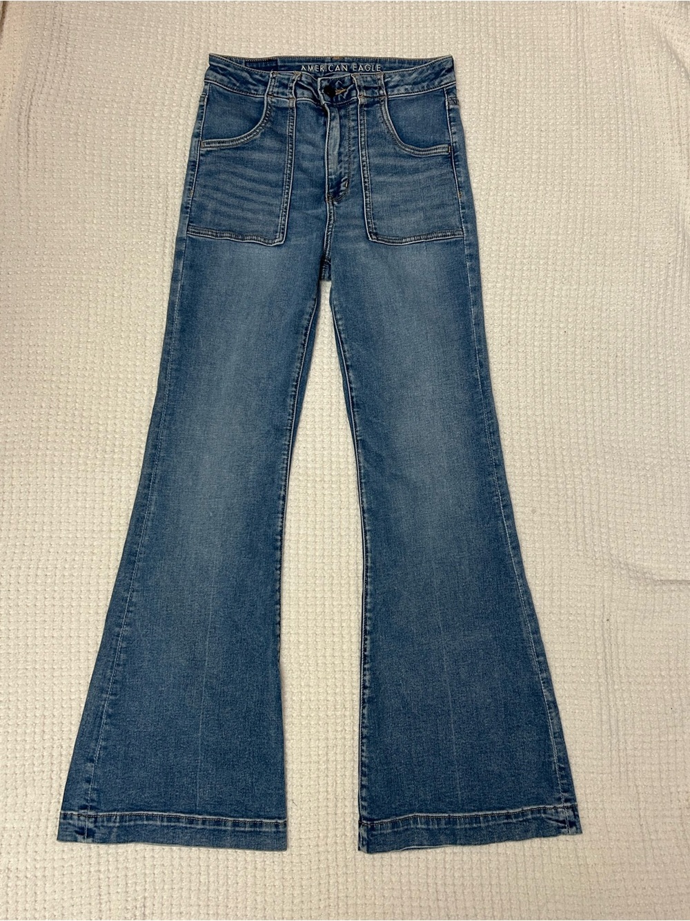 American Eagle Outfitters Dark Blue Flare Jeans with Front Patch Pockets